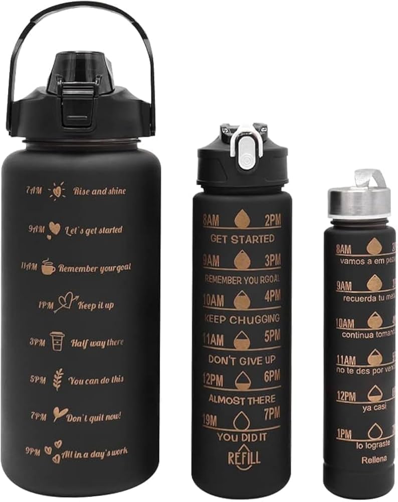 Sports Water Bottle Set with 3 Pieces Different Sizes, 3 Pack (2L + 900ml + 300ml), Leak Proof, BPA Free, Portable Plastic Sports Bottle for Camping, Bike, School